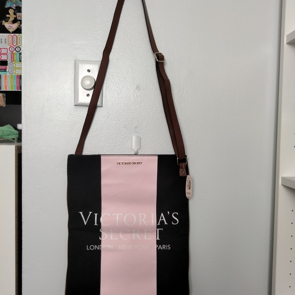 Victoria's Secret Vintage Black and Pink Crossbody Tote